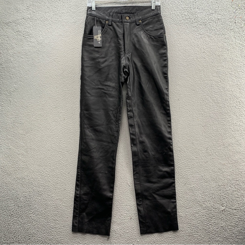 NWT Ambition New York 100% Leather Pants Women's Size 30 Black Cow Straight Leg